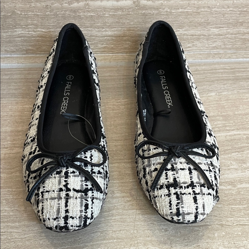 Falls Creek NWOT Sz 9 Black and White Tweed Bow Flats - Picture 3 of 10
